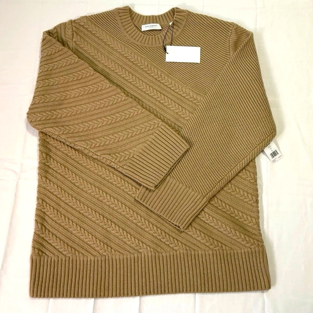 Equipment Femme Wool Cable Knit Sweater Size L Tan Crewneck Chunky Cozy Women’s